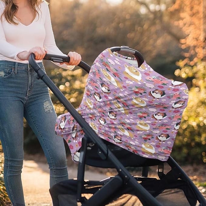 AFPANQZ Flower Dog Pattern Baby Car Seat Cover Stretchy Nursing Breastfeeding Covers Shopping Cart High Chair Stroller Covers Infinity Scarf Sunshade Car Seat Canopies