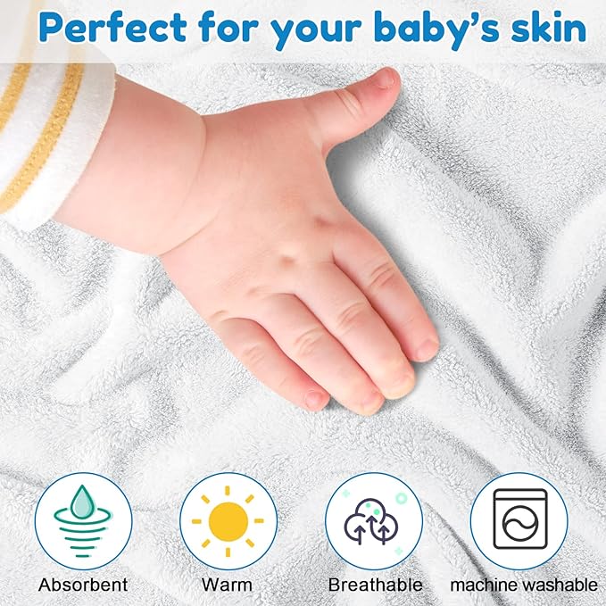Lounsweer 6 Pieces Baby Bath Towels 30 x 30 Inch Hooded Toddler Towel Bath Blanket Absorbent Coral Fleece Hooded for Toddler Infant Newborn Shower Gift Supplies(White, Gray)