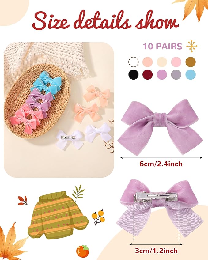 jollybows 20pcs 2inch Velvet Baby Hair Clips Handmade Christmas Hair Bows for Girls Alligator Clips Hair Accessories for Infants Toddlers Kids Teens