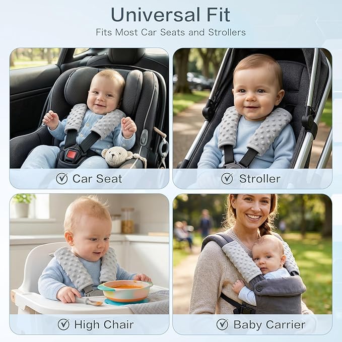 Pro Goleem Car Seat Strap Covers for Babies Soft Car Seat Strap Shoulder Pads for All Car Seats, Stroller, Pushcar, Gray