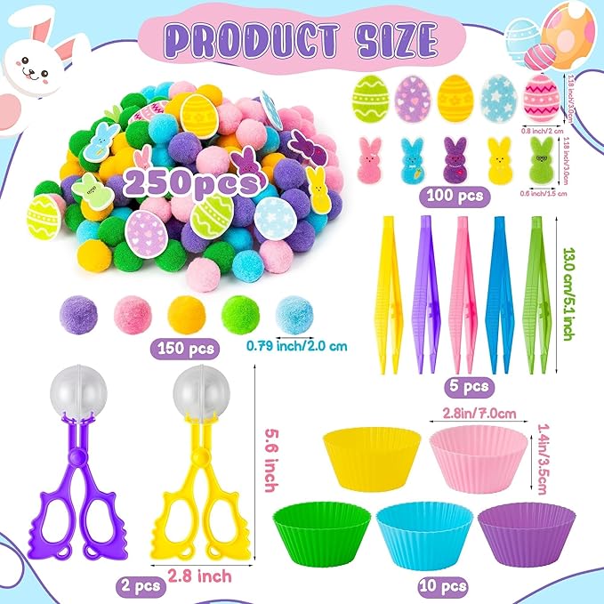 EZdhuawuse Summer Sensory Bin Fillers Toys for Kids - 268 Summer Egg Bunny Fine Motor Toys Birthday Gift, Counting Sorting Toys with Felt Egg Rabbit Pom Pom Cup Clips, Preschool Learning Activitie
