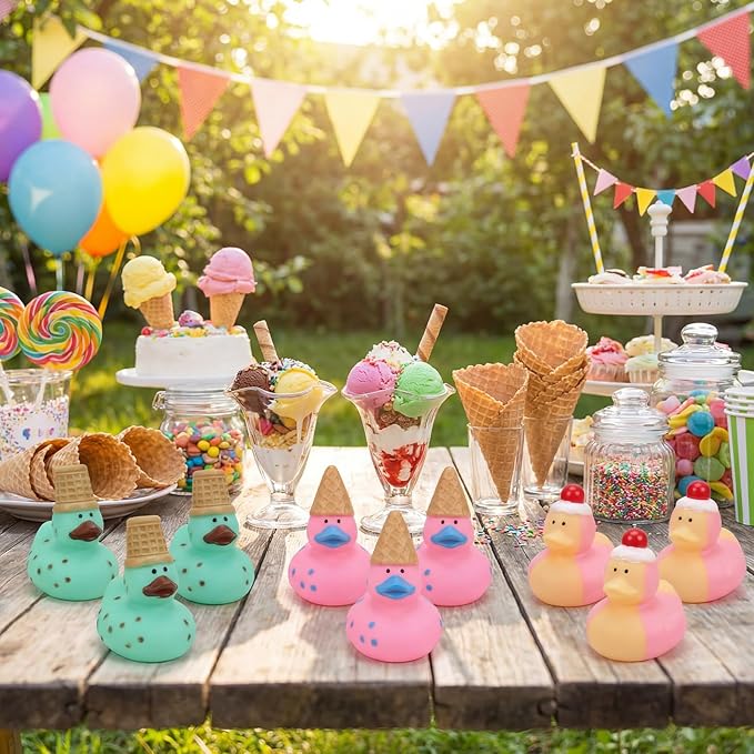 Deekin 24 Pcs Rubber Ducks Bulk 2 Inches Party Favors Assortment Rubber Duckies for Pool Party Decorations Cruise Ships Supplies (Ice Cream)