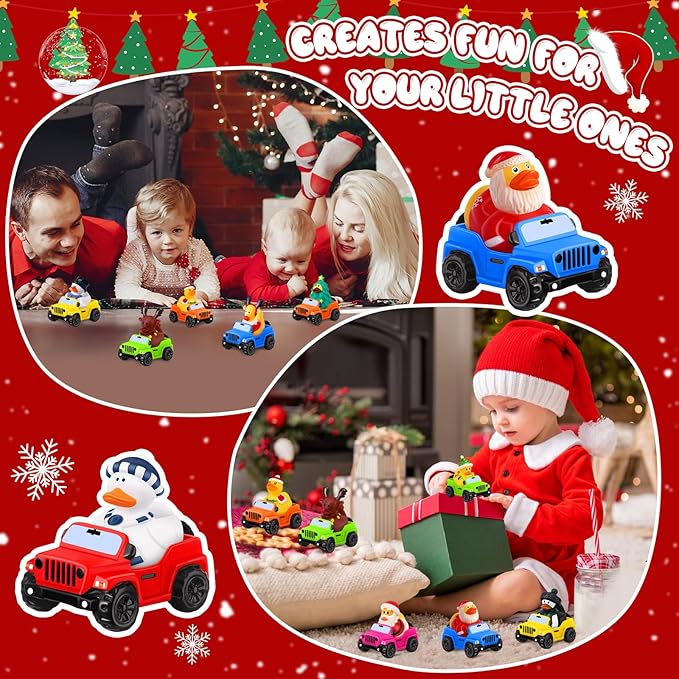 24 Pcs Christmas Rubber Ducks for Jeeps, 3.5 Inch Ducks for Ducking, Off-Road Vehicles Suitable for 2 Inch Ducks, 12 Christmas Rubber Ducks with 12 Cars, Bath Toy Christmas Party Favors Gifts
