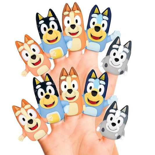 Bluey Bath Finger Puppets,10 Pc - Party Favors,Educational,Bath Toys,Story Time,Beach Toys,Playtime,Stocking Stuffer,(Pack of 12)