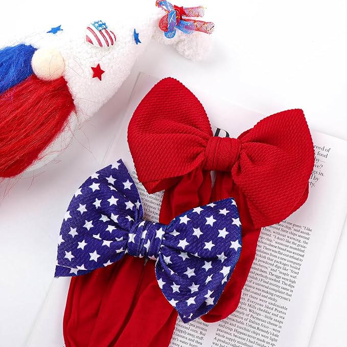 Patriotic 4th of July Hair Accessories for Baby Girls: Toddler Headband with American Flag Bow, White Stars in Red, White, and Blue