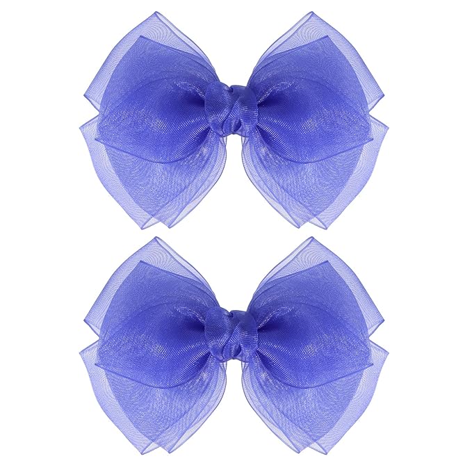 Royal Blue Ribbon Hair Bows 4" Mesh Organza Hair Bow Clips Barrettes Ponytail Holder Wedding Party Dress Decor Accessories for Women Girls Toddlers Teens Kids