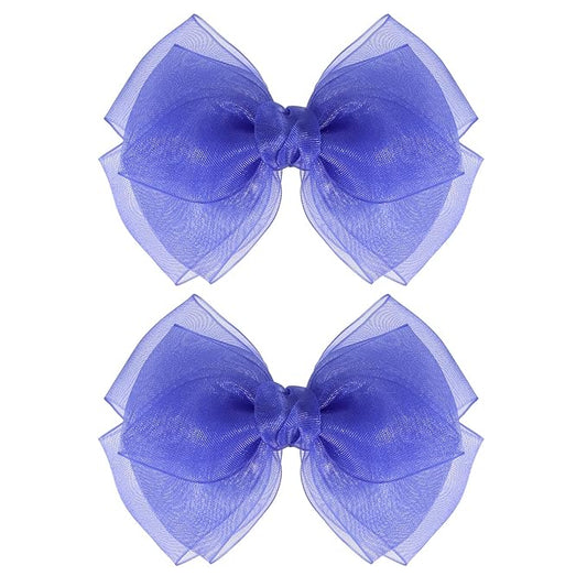 Royal Blue Ribbon Hair Bows 4" Mesh Organza Hair Bow Clips Barrettes Ponytail Holder Wedding Party Dress Decor Accessories for Women Girls Toddlers Teens Kids