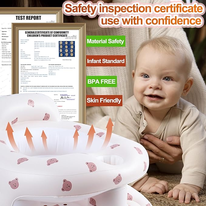 Upgraded Inflatable Baby Seat with Safety Guardrails, Thicker Sit Me Up Floor Seat for Baby Chair Sit Me Up, Blow Up Baby Chair Built in Air Pump for Babies 3-36 mth