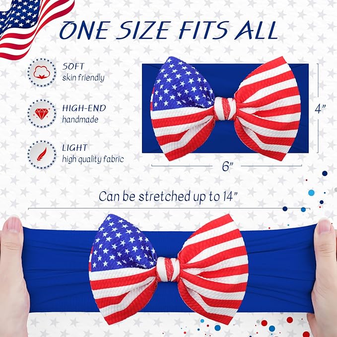 4th of July Bows for Girls Infant Headbands Big Bows for Baby Fourth of July Headband Patriotic Baby Bows 0-6 Months Hair Accessories Flag