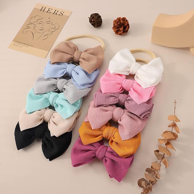 yoyokid 12 PCS Hairband with Baby Girl Bows Soft Nylon Baby Headbands and Bows Hair Accessories for Newborn Infant Toddlers Kids