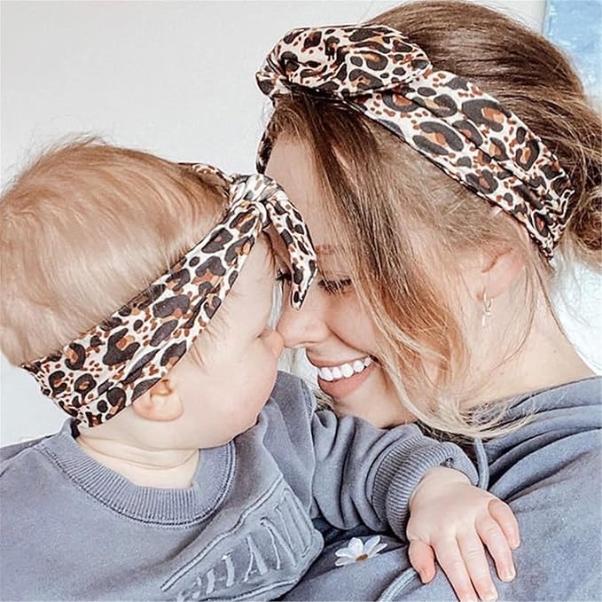 Mom and Baby Headbands Leopard Headwraps Infants Hair Bands(F13) (A-Leopard Headwraps)