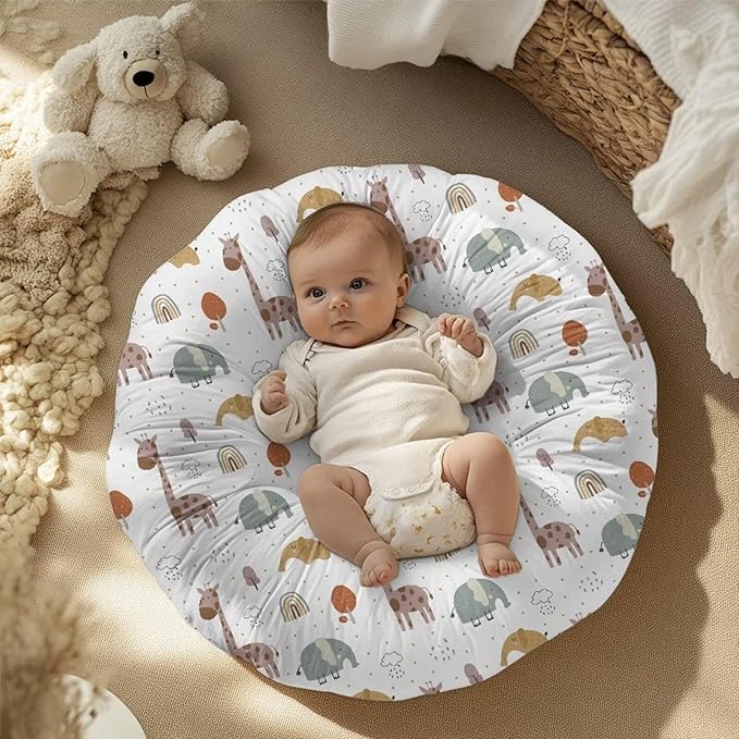 Cartoon Elephant and Giraffes Newborn Lounger Cover Removable Soft Comfortable Slipcover for Infant Lounger Pillow Cover Breathable and Washable