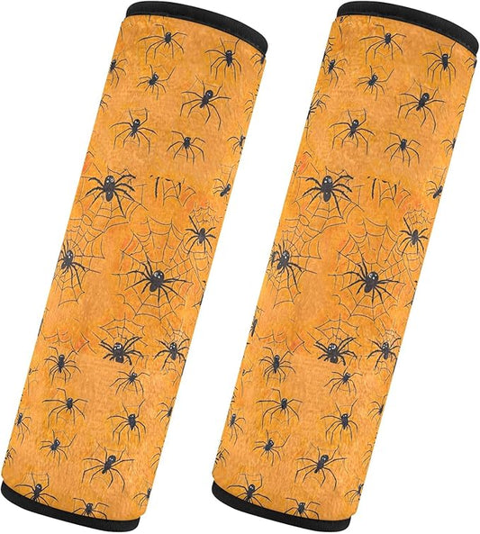 CHIFIGNO Pack of 2 Seat Belt Cover Pad Halloween Black Spiders Shoulder Seatbelt Pads Fashion Shoulder Pads Cushion Protect Your Neck and Shoulder