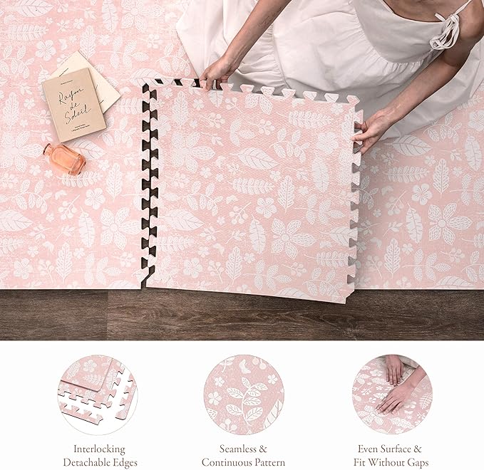 PopsyKosy Premium Baby Floor Play Mat - Thick & Cushioned 0.5 inch Playroom Foam Mat, Non-Toxic Odorless - 6 Tiles - Spacious 6x4 ft. - Stylish & Large, Waterproof for Kids & Toddlers - Baby Coral