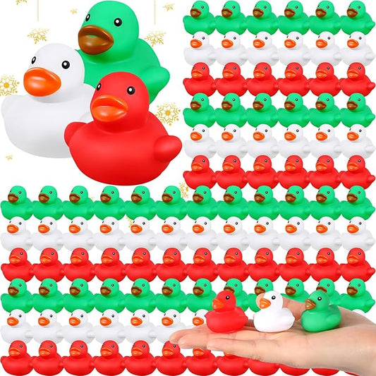Hiboom 120 Pcs 120 Pcs Christmas Rubber Ducks Bath Ducks Bulk Squeak Rubber Duckies Bath Toy for Shower Bathtub Pool Party Games Cruise Birthday Christmas Holiday School Classroom (1.4 Inch)