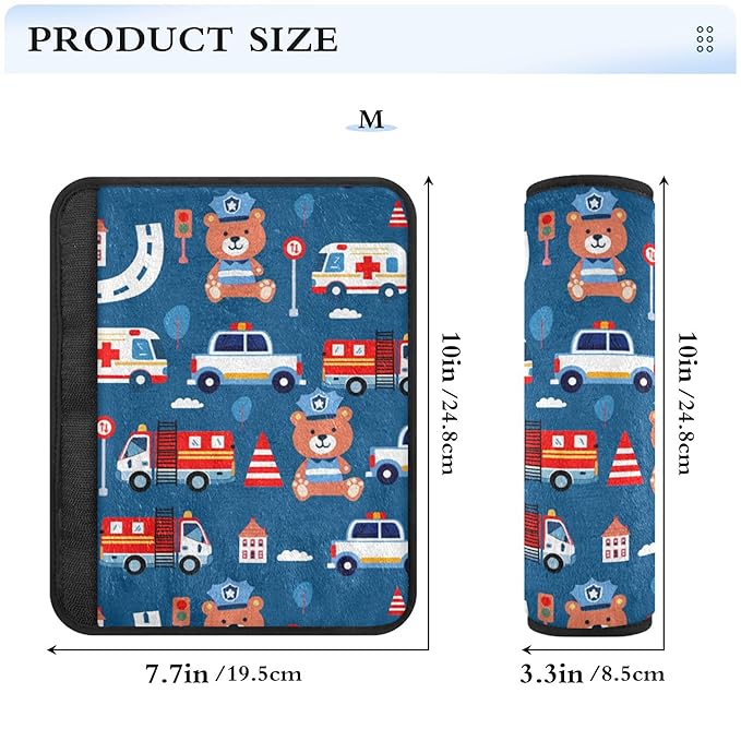 Bear Cars Cartoon Blue Car Seat Belt Covers for Kids 2 Pack Toddler Seat Belt Pad for Girls Boys Soft Stroller Seat Shoulder Pads Strap Cushion for Babys, Seat Shoulder Protector for Car Truck SUV