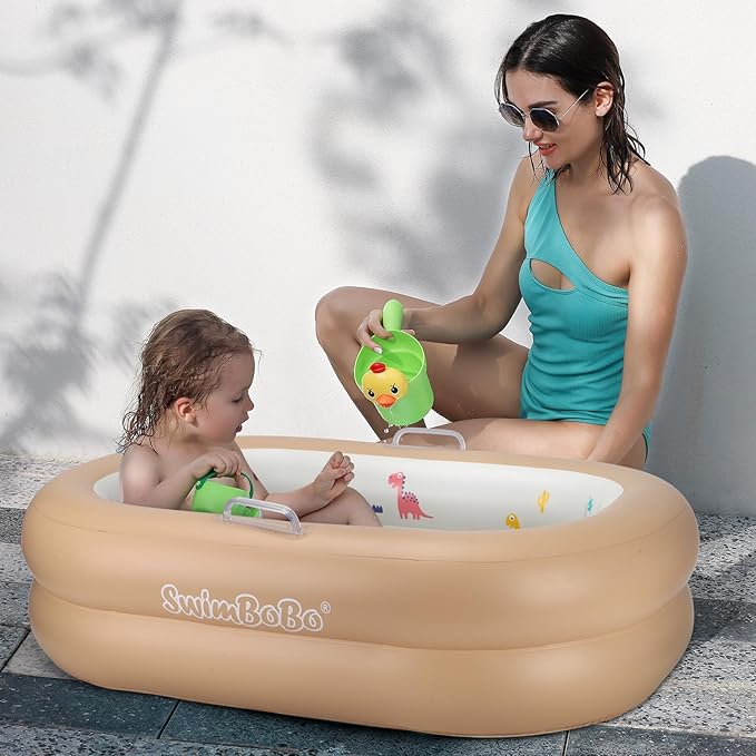 Inflatable Baby Bathtub Portable Mini Air Swimming Pool Kid Infant Toddler Travel Bath Tub Foldable Shower Pool Bath (Brown)