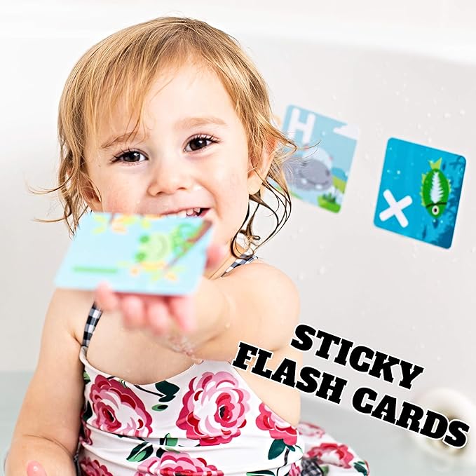 SplashEZ Bath Toys Flash Cards for Toddlers, 26 Alphabet Letters & Animal Words, Baby Bath Books, Waterproof - ABC for Preschool & Kindergarten, ABCs Toddler Toys - Letter Picture Recognition