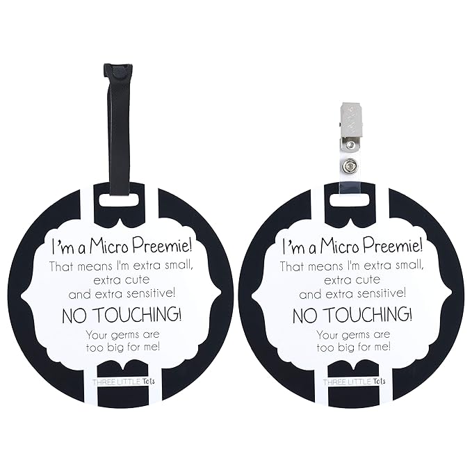 Three Little Tots Two Pack - Micro Preemie No Touching Baby Car Seat and Stroller Signs - CPSIA Safety Tested