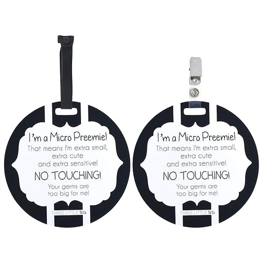 Three Little Tots Two Pack - Micro Preemie No Touching Baby Car Seat and Stroller Signs - CPSIA Safety Tested