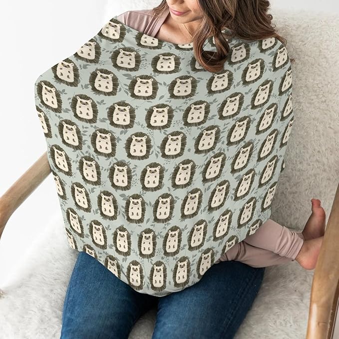 Watercolor Hedgehog Green Leaves Baby Car Seat Covers Cute Hedgehogs Stretchy 5-in-1 Cover Adjustable Infant Carseat Canopy Cover Spring Animals Breathable Nursing Cover-Up