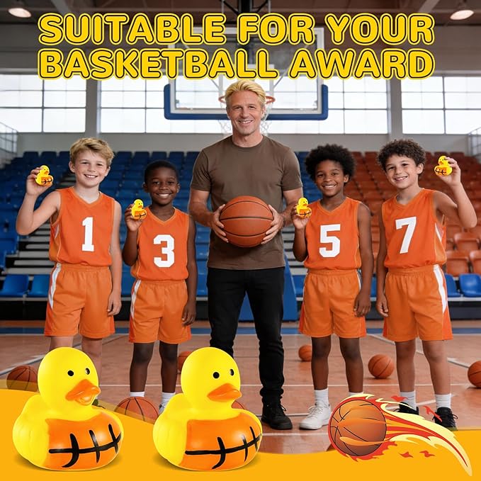 SCIONE 28 Pack Basketball Rubber Ducks - Mini Orange Sports Ducks for Kids - Basketball Team Gifts, Sports Themed Birthday Party Favors, Goodie Bag Fillers and Carnival Prizes