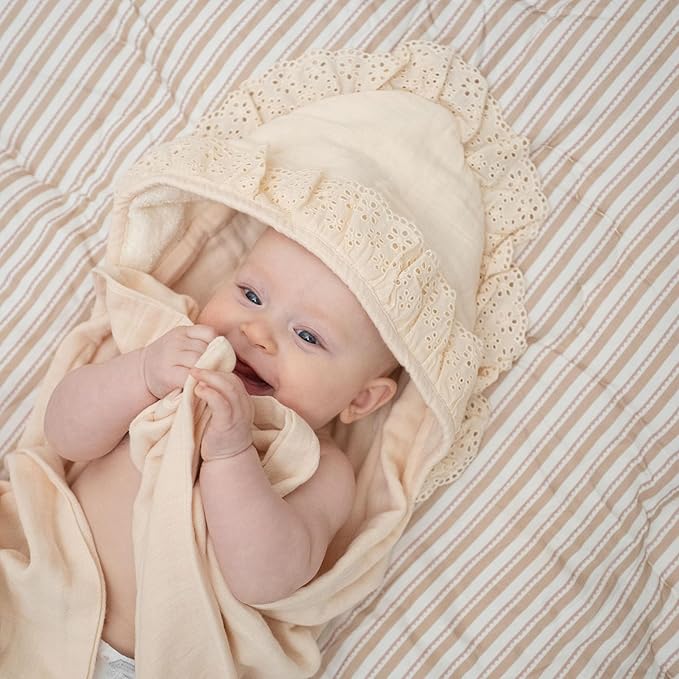Crane Baby Hooded Towel, 100% Cotton & Terry Cloth Hooded Baby Towels for Girls, 30" x 30", Vintage Pink Baby Towels for Newborn, Newborn Bath Essentials, Toddler Beach Towel, Gifts for Newborns
