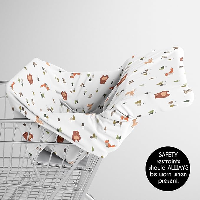Sweet Jojo Designs Baby Car Seat Cover (Woodland Animals) for Girls & Boys, Infant Multipurpose Nursing, Breastfeeding, High Chair, Shopping Cart, Stroller, Carseat Canopy Carrier (Sage Green, Forest)