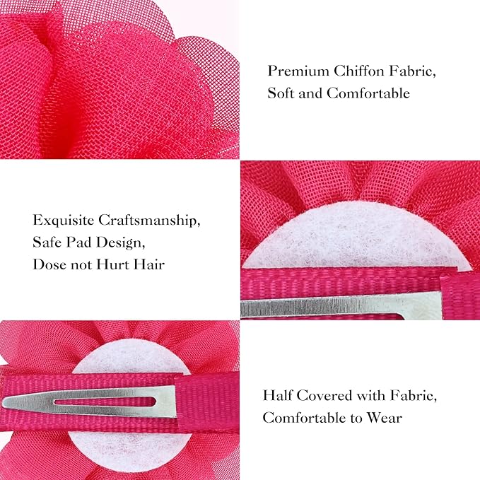 Cinaci 40 Pieces 5cm/2" Solid Chiffon Flower Hair Clips Barrettes Non Slip Floral Hair Pins Accessories for Baby Girls Toddlers Kids Teens