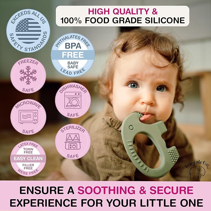 Elefun Baby Teether Pack - Gift a Full Year of Blissful Baby Relief - Infant Teethers 0 to 6 to 12 Month Set - Safe Silicone Soothing Rings Developmental Infant Chew Toys 2 Set
