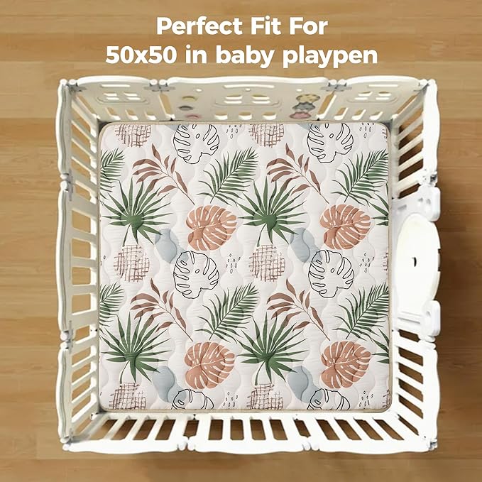 Bunnikins & Clover Floor Mat for Baby, 50"x50" Thicken Soft Play Mat, Foldable and Non Slip One-Piece Crawling Mat, Machine Washable Foam Baby Play Mats, Toddlers Infants, Tummy Time Play Mat