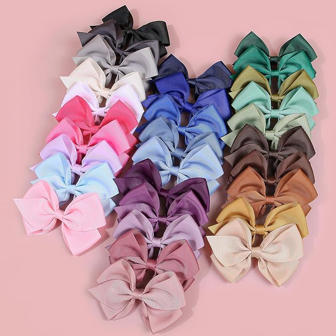 XIMA 30Pcs Grosgrain Ribbon Hair Bows for Girls,Solid Color Alligator Hair Clips,Cute Hair Accessories Set for Toddlers Kids Baby Girls,Hair Barrettes for Daily Wear,School,Party, Birthday Gift