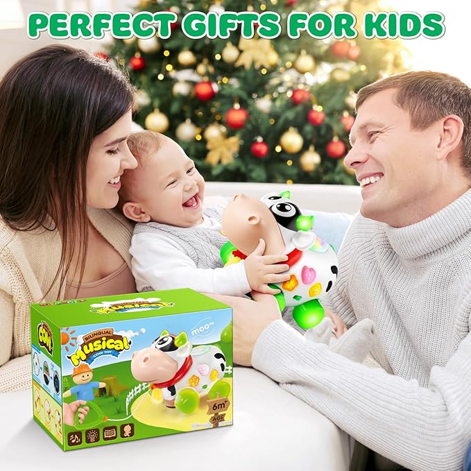 Baby Toys 6-12-18 Months, Musical Cow Toys for 1 Year Old Boy Girl, Crawling Walking Infant Toy 7 8 9 10 Month, Learning Toddler Toys with Music & Light, 1st Birthday Gifts Interactive STEM Toy