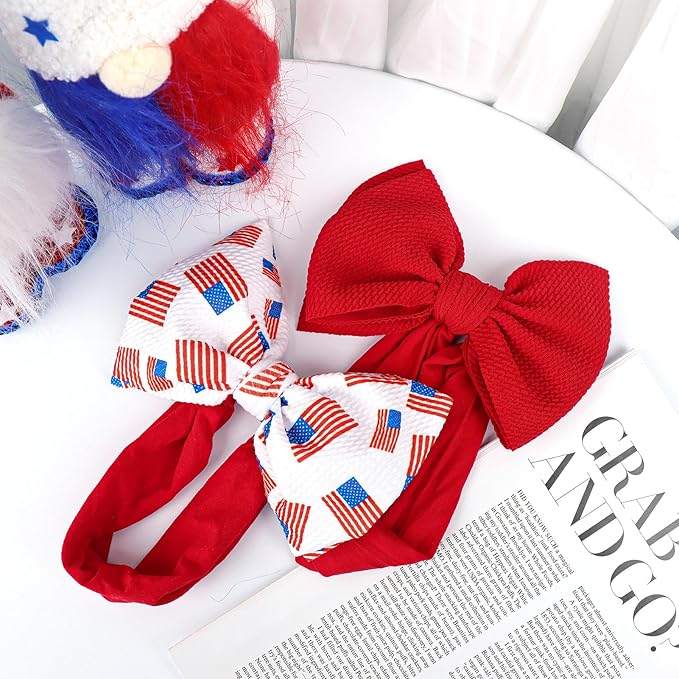 YanJie Baby Headband 4th of July Handmade Stretchy Bows Hairbands Accessories for Girls Infants Toddlers - 2 PCS Set