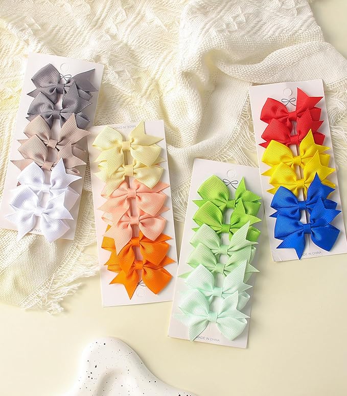 2" Baby Hair Clips Fully Lined Bows Tiny Alligator Clips for Infants and Toddlers in Pairs