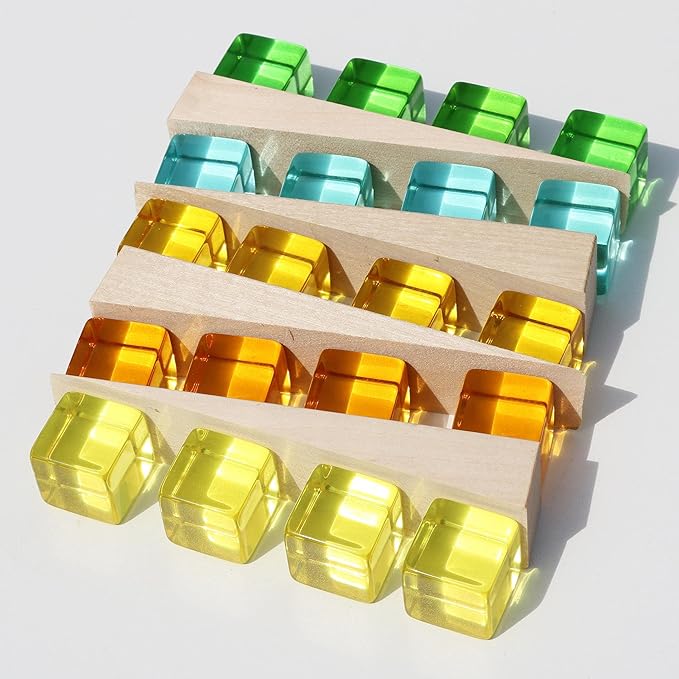 Candywood Rainbow Acrylic Gem Cubes Blocks Children Educational Sensory Training Crystal Toys Baby Learn Color Light Shadow Stacking Toys (30-Pcs)