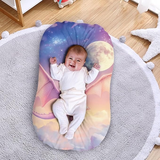 Dragon Moon Baby Lounger Cover for Boys Girls Newborn Lounger Pillow Covers Soft Breathable Infant Nest Slipcover 31.5'' x 21.3''