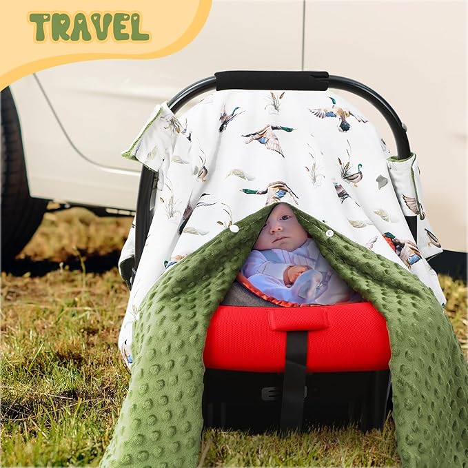 Honeydak Mallard Duck Car Seat Cover Baby Carseat Covers Minky Infant Nursing Canopy Breastfeeding Blankets Peekaboo Opening Mallard Duck Stroller Stuff for Newborn Baby Boy Girl, 27.5 x 39 Inch