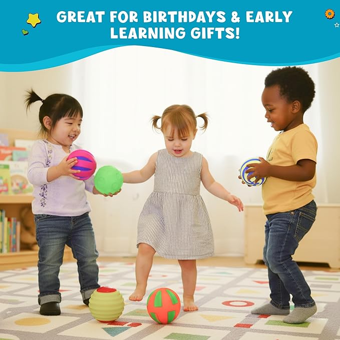 Get Ready Kids Sensory Balls for Toddlers & Babies - Set of 6 Colorful Textured Tactile Balls - Baby Toys for 6-12 Months & 1 Year Old - Developmental Play, Motor Skills, Therapy & Montessori Learning