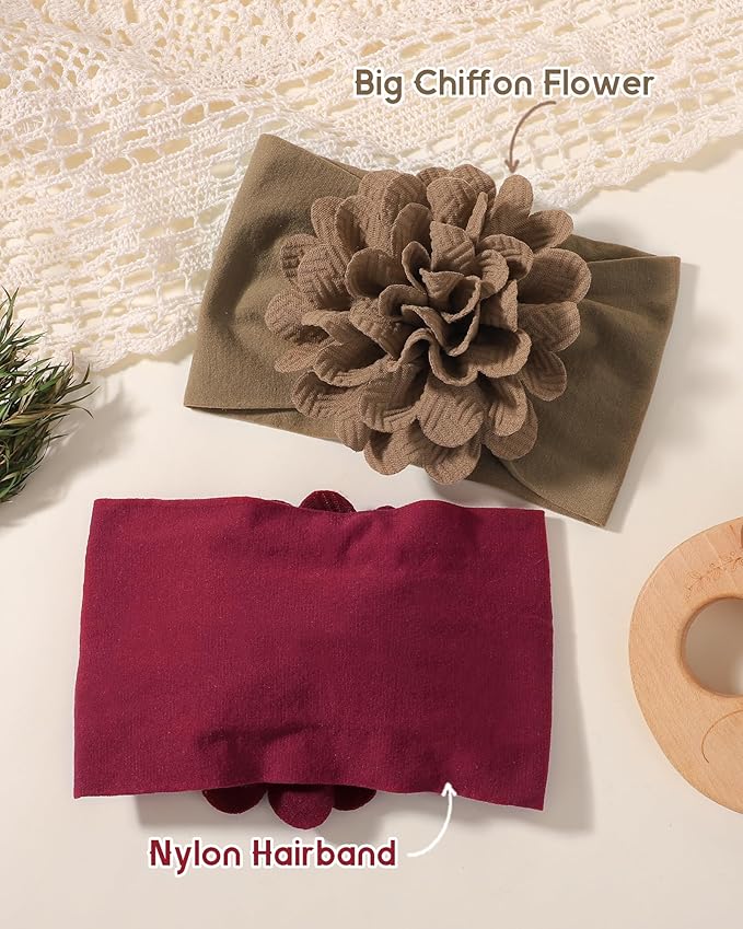 jollybows 6pcs Baby Girls Flower Hair Headbands Nylon Hair Bands Elastic Hair Accessories for Newborn Kids Infants Toddlers Dark Color
