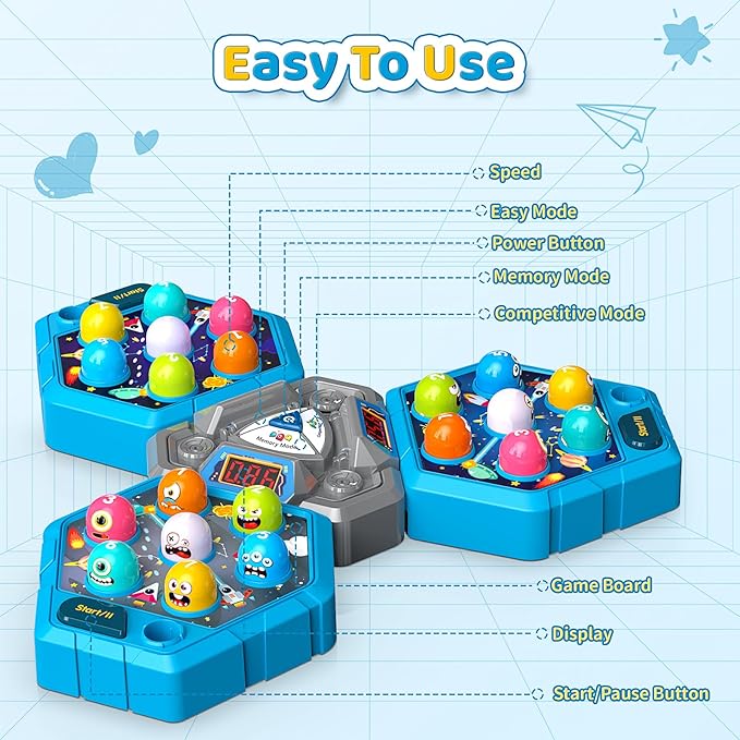 WAYKEE Whack a Game Mole, Toys for 3 4 5 6+ Year Old Boys Girls, Whack a Game for Kids, Gifts for 3-12 Year Old Boys Girls, Interactive Educational Toys with Multiplayer Hammers Sound and Light