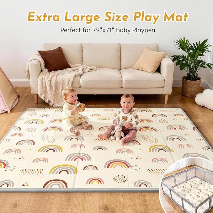 79x71 Baby Play Mat- Extra Large Playmats for Baby,Foldable Baby Foam Playmat for Floor,Thick Cushioning Padding Foam Playmat for Baby and Toddlers Infants, Baby Foam Playmat for Indoor or Outdoor Use