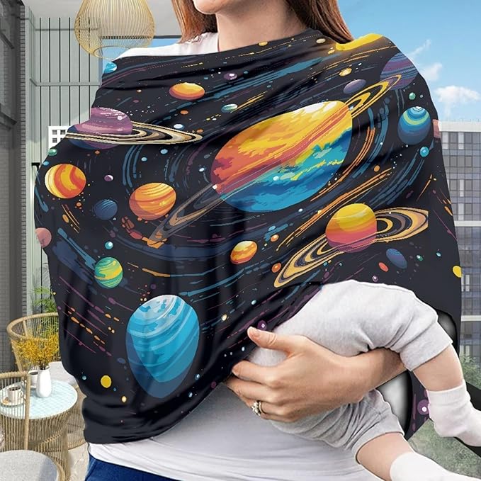 GIFTPUZZ Space Couple Stroller Cover Privacy Nursing Cover Baby Carseat Canopy High Chair Cover Nursery Cover Breastfeeding Scarf for Boys and Girls Light Blanket Shopping Cart Stroller Cover