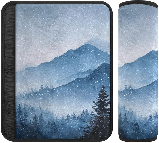 2 Pack Seatbelt Covers Seat Belt Cover Pad for Adults Boys Girls Car Seat Strap Covers Pads Cushion Universal Shoulder Strap Pad Protector for Backpack Camera Bag 10x7.7Inch Watercolor Winter Mountain