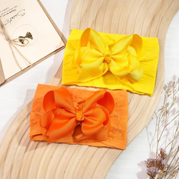 CÉLLOT 20 Colors Baby Girl Headbands with 4 Inches Hair Bows Nylon Turban Head Wraps Headbands for Newborn Infants and Toddlers