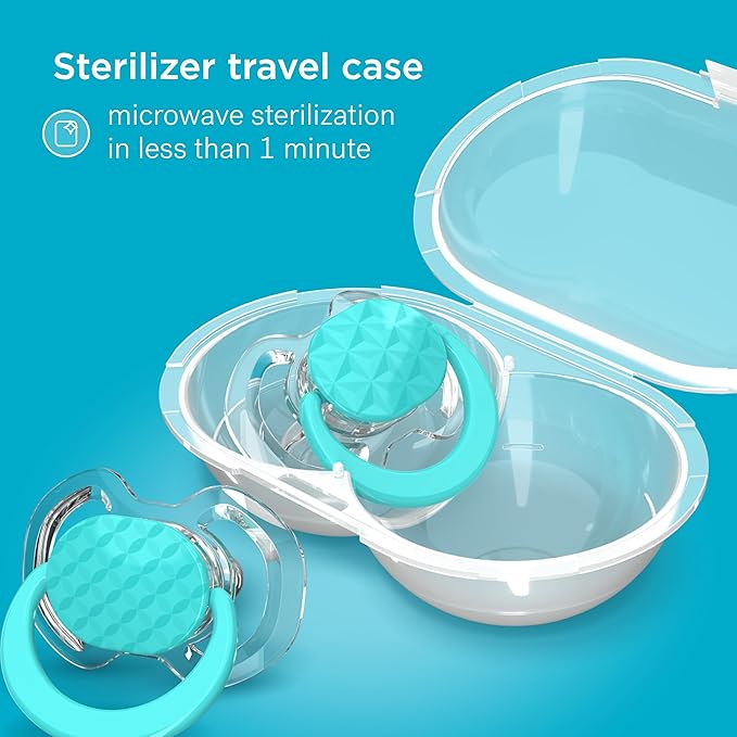 Smilo Baby Pacifier - 2 Pack of Slimline Pacifiers for Babies with Sterilization Box - Stage 2 for Babies 3-9 Months - 100% Silicone Newborn Pacifiers BPA Free - Plum Purple