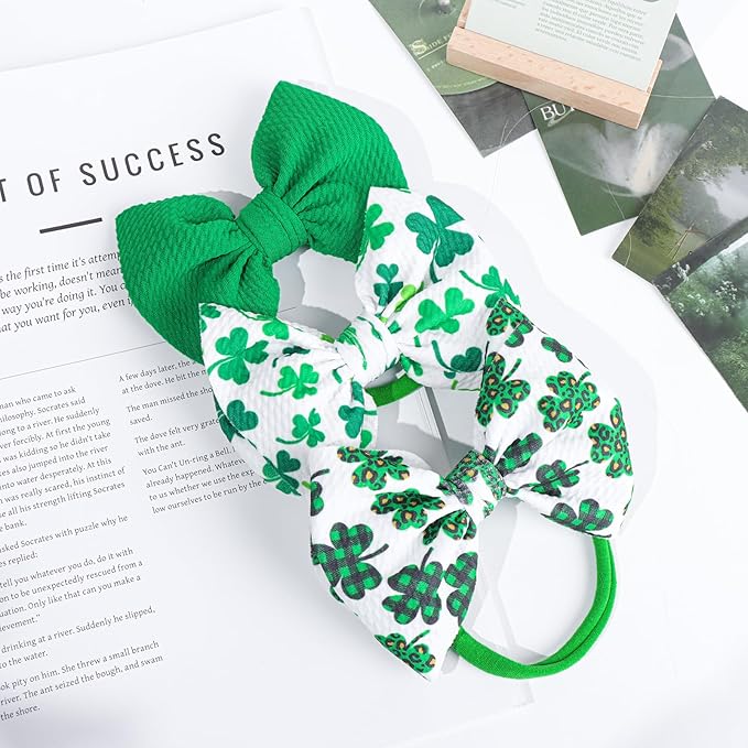St. Patrick's Day Baby Girl Clover Headbands, Elastic Nylon Hair Accessories for Newborn Infant Toddler
