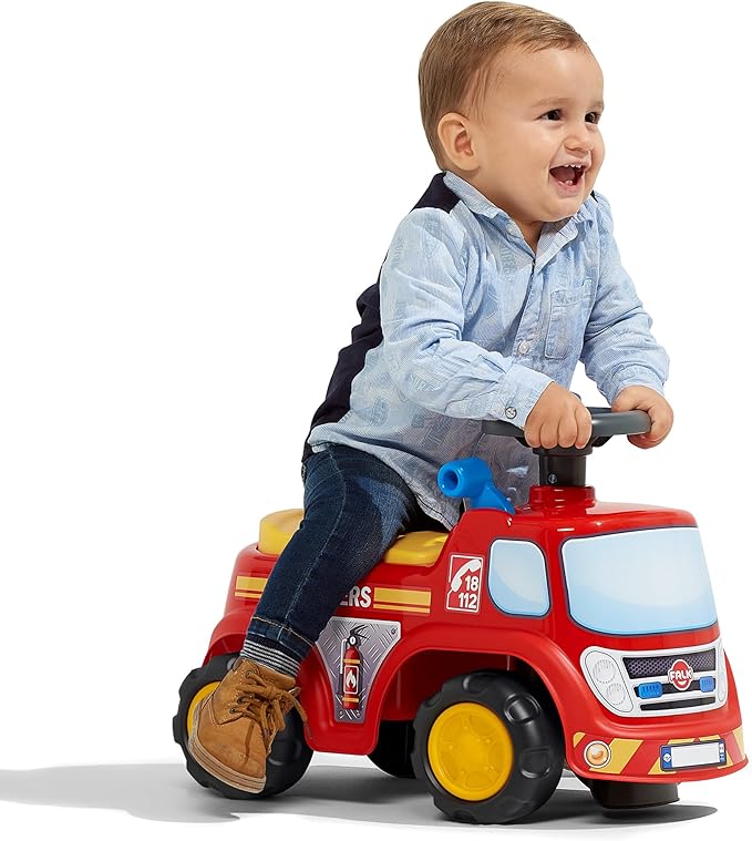 Falk Truck Vehicle with Opening seat and Steering Wheel with a Horn, Push Ride-On Toy for Toddlers 1-3 Years (Fire Truck)