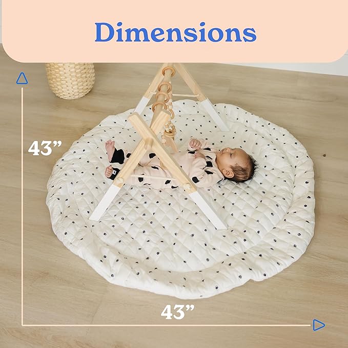 Round Baby Play Mat for Floor, 43" Reversible Tummy Time & Crawling Mat, Soft Cushioned Cotton Baby Playmat, Foldable & Machine Washable Activity Mat for Newborn to Toddler, Neutral Nursery & Playroom