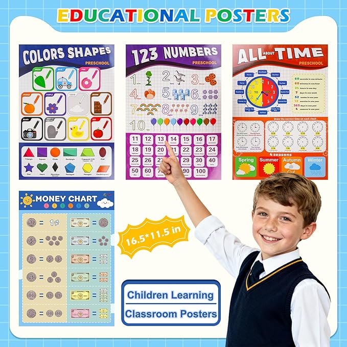 Gifts2U Pretend Teacher Playset for Kids, Play School Toys for Girls Boys with Teacher Bag, Whiteboard, Play Money, Learning Clock, Educational Posters and Play Teaching Supplies